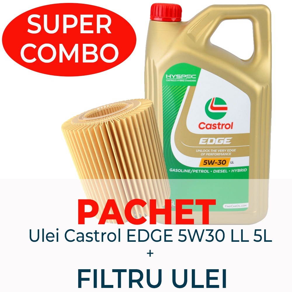 Pachet Ulei CASTROL Edge 5W30 LL 5L + FILTRU ULEI